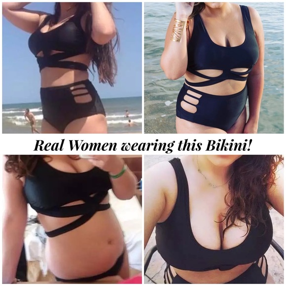 Sexy Black Criss Cross Bikini with Bandage Bottoms - Picture 5 of 16